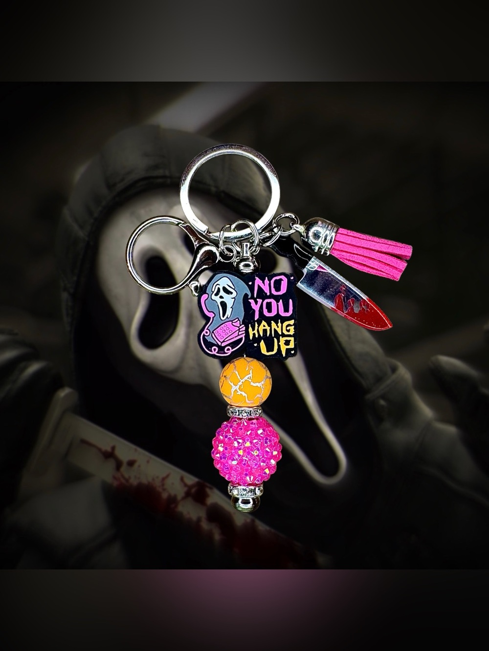 Ghost Face ‘No You Hang Up’ Horror-Themed Beaded Keychain